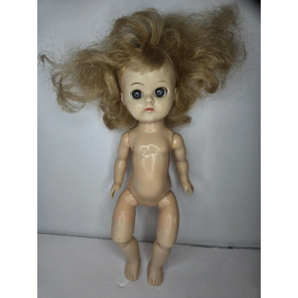 Vintage Plastic Doll Knees Bend Eyes Open and Close Blonde Hair Discoloration